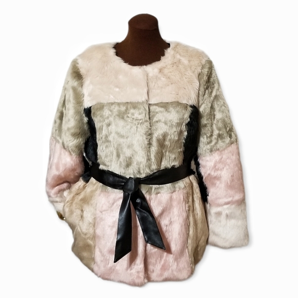 WD NY Faux Fur Pink and Beige Jacket Woman Size XL - Picture 1 of 8